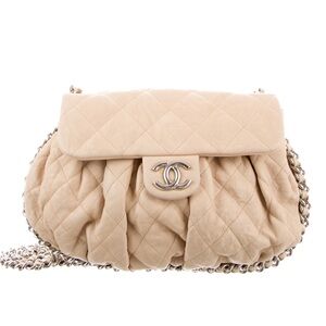 Chanel CC Cream Quilted Calfskin Bag Silver Chain